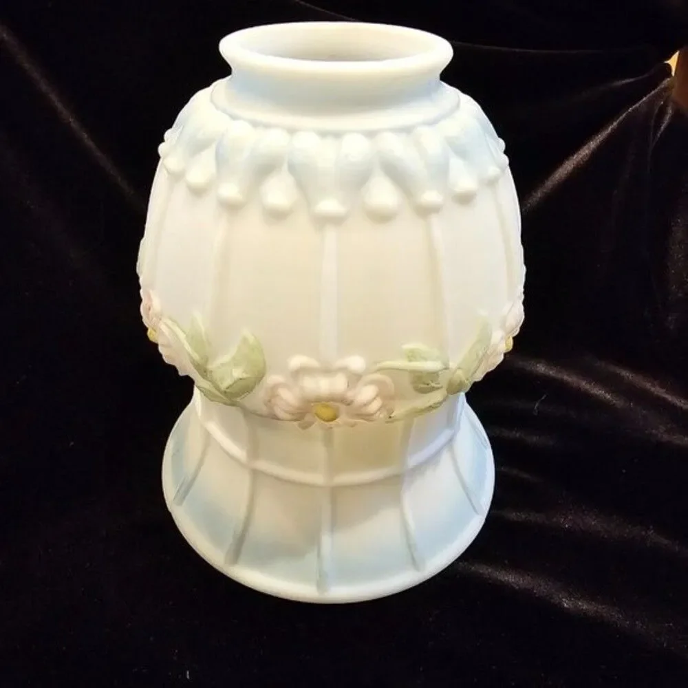 Antique Vintage Milk Glass Hand Painted Floral Lamp or Chandelier Shade